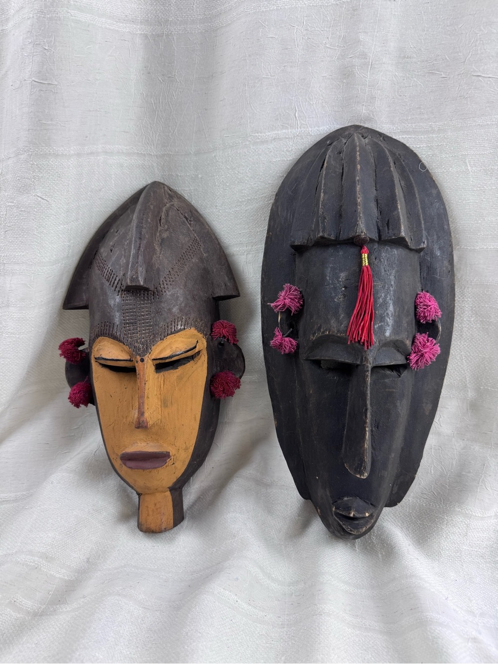 African Tribal Baule Masks Wall Hanging Primitive Art VTG Pair Made In Mali